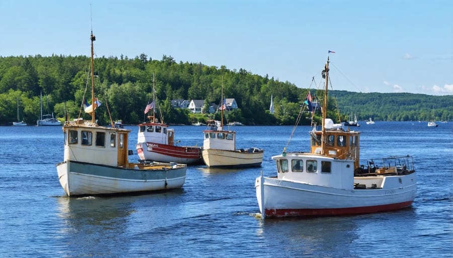 Stunning view of Mahone Bay featuring boats and the serene skyline, perfect for marine tours