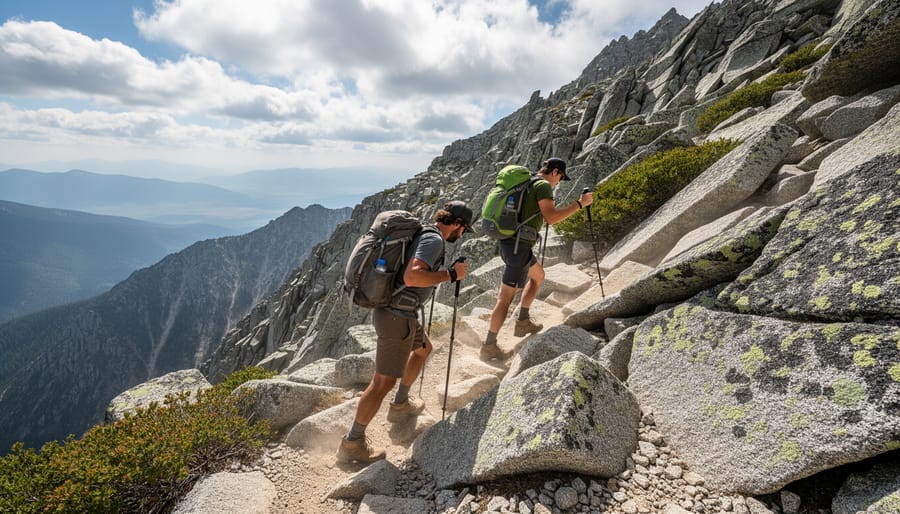 Hiker climbing a steep rocky trail in Granite Mountain Wilderness