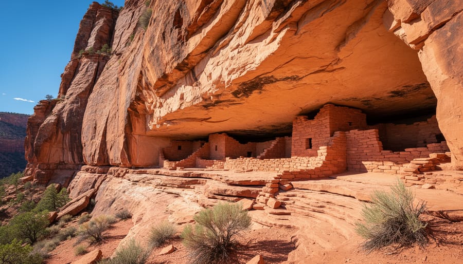 Visitor viewing cliff dwelling structures at Palatki Heritage Site